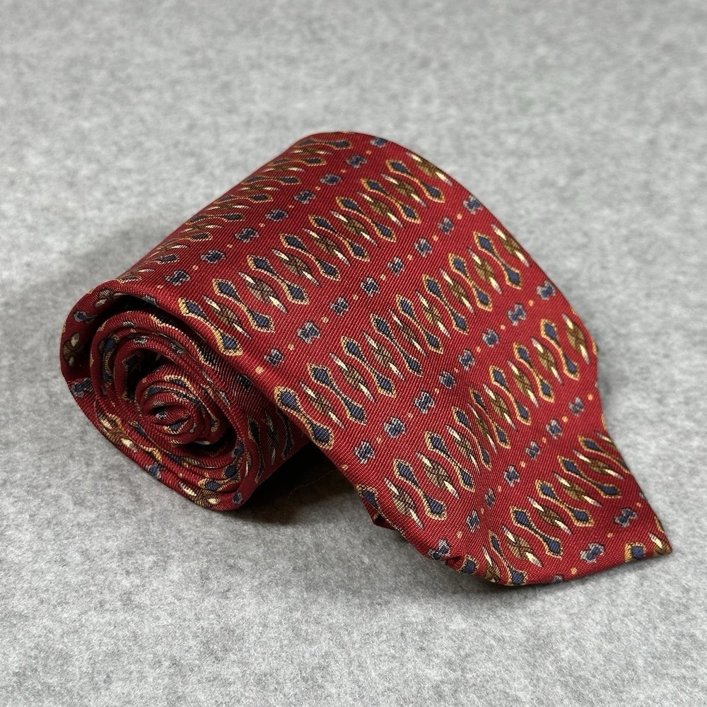 Vintage Lord & Taylor Kensington Silk Tie Red Geometric Made in Italy 58x3.75in